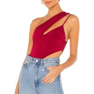 h:ours Red Asymmetrical Cutout Bodysuit